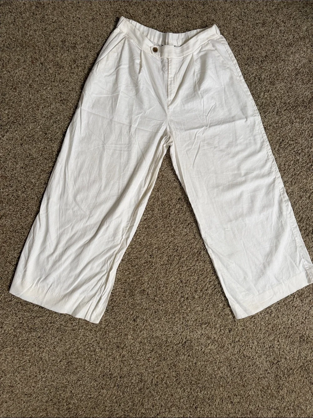 Banana Republic White Wide-Leg Linen Blend Pants